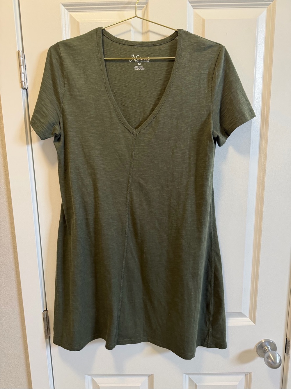 Natural reflections, olive green T-shirt dress